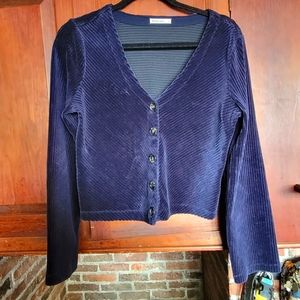 Marine Layer Aline Navy Blue Velvet Button Cardigan Top